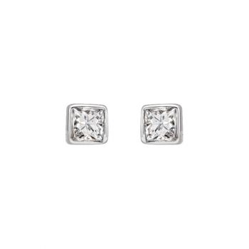 1/20 Carat Bezel Princess-Cut Diamond Stud Earrings in 14K White Gold 2