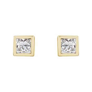 14K Gold 0.15 Carat Bezel Princess-Cut Diamond Stud Earrings 2