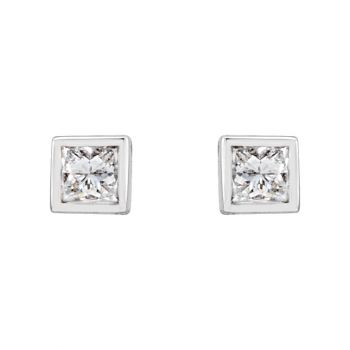 1/6 Carat Bezel Princess-Cut Diamond Stud Earrings in 14K White Gold 2