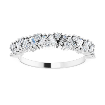 3/8 Carat Baguette and Round Diamond Band 14K White Gold 4