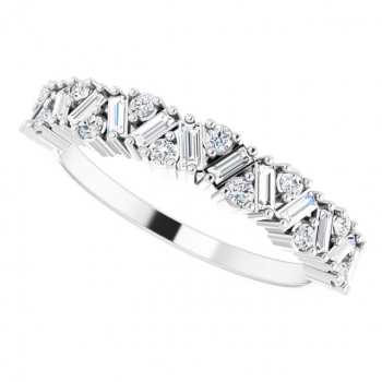 3/8 Carat Baguette and Round Diamond Band 14K White Gold 2