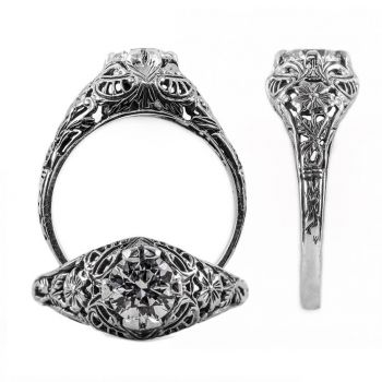 Floral Edwardian Style White Topaz Ring in Sterling Silver 2