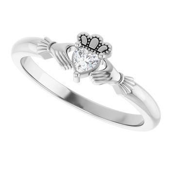 Diamond Claddagh Heart Ring for Women in 14K White Gold 5
