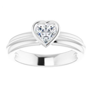 14K White Gold 1/2 Carat Bezel-Set Heart Diamond Solitaire Engagement Ring 3