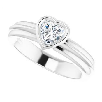 14K White Gold 1/2 Carat Bezel-Set Heart Diamond Solitaire Engagement Ring 5