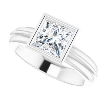 Lab-Grown 14K White Gold 1 Carat Princess-Cut Bezel Diamond Ring 5