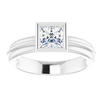 14K White Gold 3/4 Carat Bezel Princess-Cut Diamond Engagement Ring 3