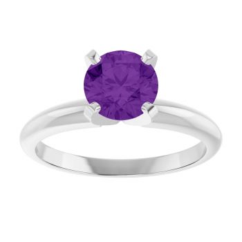 Amethyst Gemstone Solitaire Ring in 14K White Gold 3