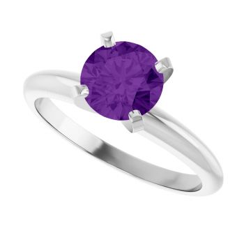 Amethyst Gemstone Solitaire Ring in 14K White Gold 4