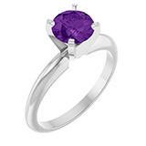 Amethyst Gemstone Solitaire Ring in 14K White Gold