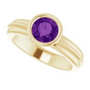 14K Gold Bezel-Set Amethyst Solitaire Ring 5