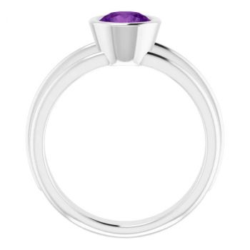 Bezel Amethyst Solitaire Ring in 14K White Gold 2