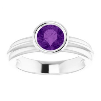 Bezel Amethyst Solitaire Ring in 14K White Gold 3