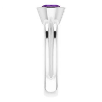 Bezel Amethyst Solitaire Ring in 14K White Gold 4
