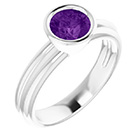 Bezel Amethyst Solitaire Ring in 14K White Gold