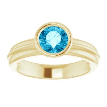 Bezel Aquamarine Solitaire Ring in 14K Gold 3