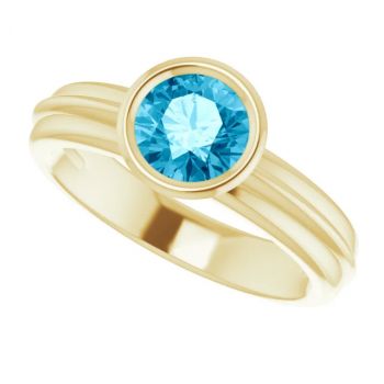 Bezel Aquamarine Solitaire Ring in 14K Gold 5