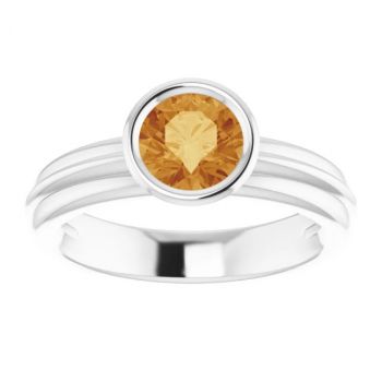 Bezel-Set Citrine Solitaire Ring in 14K White Gold 3