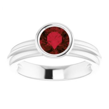Bezel Garnet Solitaire Ring in 14K White Gold 3