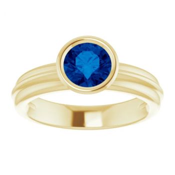 14K Gold Lab-Grown Sapphire Bezel-Set Solitaire Ring 3