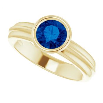 14K Gold Lab-Grown Sapphire Bezel-Set Solitaire Ring 5