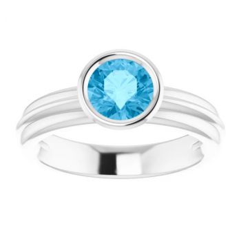 Bezel Swiss Blue Topaz Solitaire Ring in 14K White Gold 3