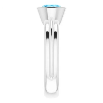 Bezel Swiss Blue Topaz Solitaire Ring in 14K White Gold 4
