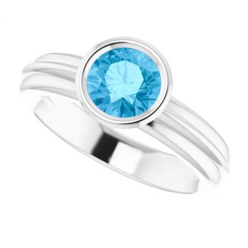 Bezel Swiss Blue Topaz Solitaire Ring in 14K White Gold 5