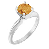 Citrine Gemstone Solitaire Ring in 14K White Gold