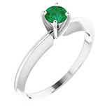 Emerald Gemstone Solitaire Ring in 14K White Gold