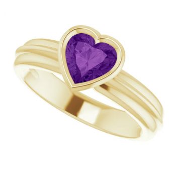 14K Gold Heart-Shaped Amethyst Solitaire Ring 5