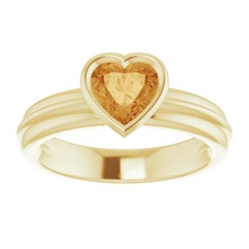 Bezel-Set Heart Citrine Solitaire Ring in 14K Gold 3