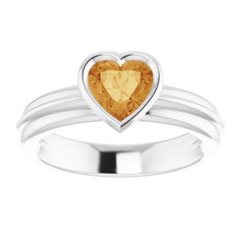 14K White Gold Bezel Heart-Shaped Citrine Solitaire Ring 3