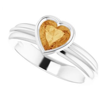 14K White Gold Bezel Heart-Shaped Citrine Solitaire Ring 5