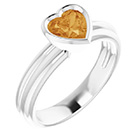 14K White Gold Bezel Heart-Shaped Citrine Solitaire Ring