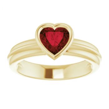 Bezel Heart-Shaped Garnet Solitaire Ring in 14K Gold 3