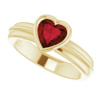 Bezel Heart-Shaped Garnet Solitaire Ring in 14K Gold 5