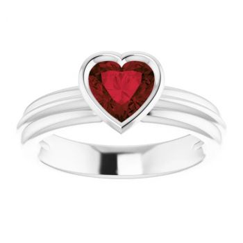 14K White Gold Bezel-Set Heart Garnet Solitaire Ring 3