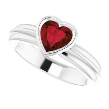 14K White Gold Bezel-Set Heart Garnet Solitaire Ring 5