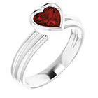 14K White Gold Bezel-Set Heart Garnet Solitaire Ring
