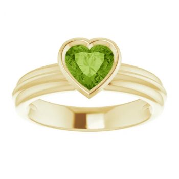 14K Gold Bezel-Set Heart-Shaped Peridot Solitaire Ring 3