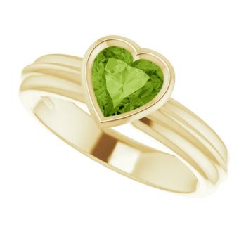 14K Gold Bezel-Set Heart-Shaped Peridot Solitaire Ring 5