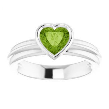 Bezel Heart Peridot Solitaire Ring in 14K White Gold 3