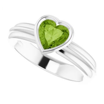 Bezel Heart Peridot Solitaire Ring in 14K White Gold 5