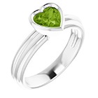 Bezel Heart Peridot Solitaire Ring in 14K White Gold