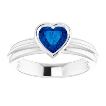 14K White Gold Lab-Grown Heart Sapphire Solitaire Ring 3
