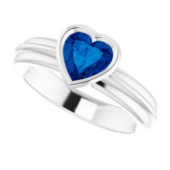 14K White Gold Lab-Grown Heart Sapphire Solitaire Ring 5