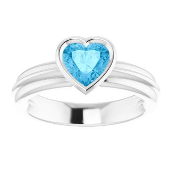 Heart Swiss Blue Topaz Solitaire Ring in 14K White Gold 3