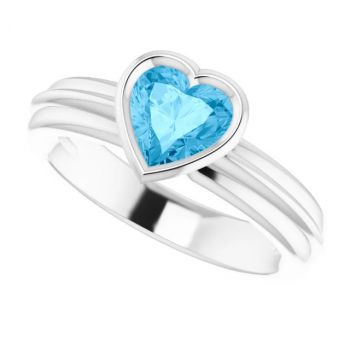 Heart Swiss Blue Topaz Solitaire Ring in 14K White Gold 5