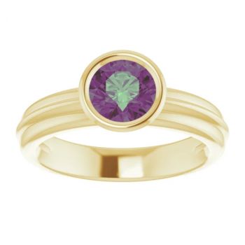 Lab-Grown Bezel-Set Alexandrite Solitaire Ring in 14K Gold 3
